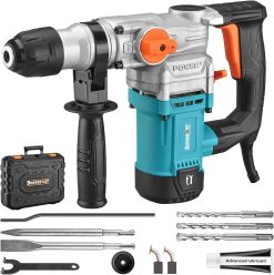 Berserker 1-1/8" SDS-Plus Rotary Hammer Drill with Safety Clutch,9 Amp 3 Functions Corded Rotomartillo for Concrete - Including 3 Drill Bits,Flat Chisel, Point Chisel,Carrying Case