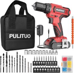 PULITUO Cordless Drill Set, 20V Electric Power Drill with Battery And Charger, Torque 30N, 21+1 Torque Setting, 2 Various Speed, with 43pcs Drill Driver Bits Kit, Screws Set, Tool Bag