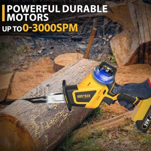 Alloyman 20V Cordless Reciprocating Saw, 0-3000 SPM, with 2 Packs Batteries, Tool-free Blade Change, LED Light Power Reciprocating Saws, 6 Saw Blades Kit for Wood/Metal/PVC Cutting Included