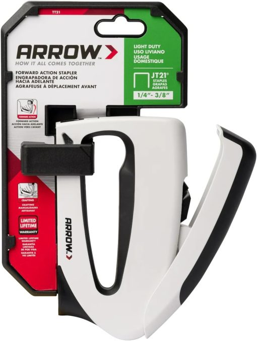 Arrow TT21 TruTac Forward Action Staple Gun, Manual Push Stapler for Upholstery, Crafts, Decorating, and Repairs, Fits JT21 Thin Wire Staples