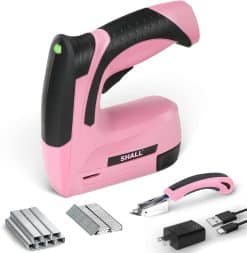 SHALL Pink Electric Staple Gun, 2 in 1 Cordless Upholstery Stapler Nail Gun for Wood, 4V Rechargeable Brad Nailer Kit w/ 2500 Staples Nails, Staple Remover & Fast Charger for Crafts, DIY, Decoration