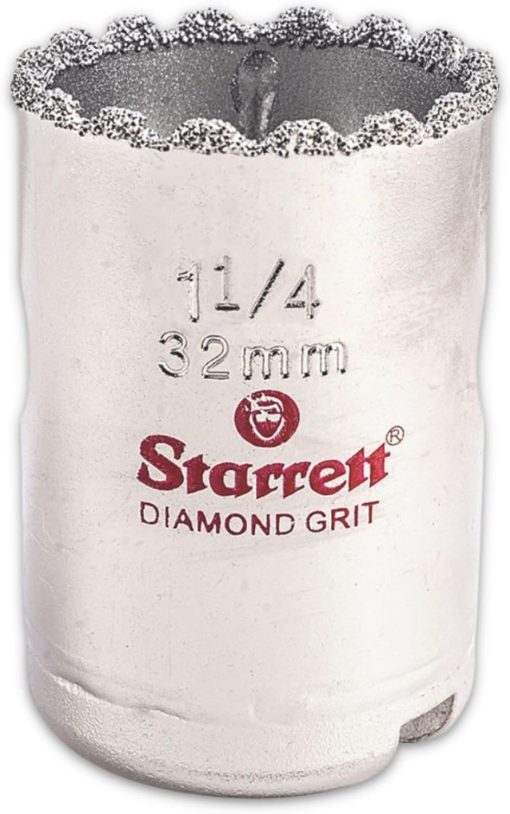 Starrett Diamond Grit Hole Saw - Ideal for Drilling Small Diameter Holes - 1-1/4" Diameter, 1-5/8" Cutting Depth, 5/8-18 Thread Size, XA2/XA10 Arbor Type, Silver - KD0114-N