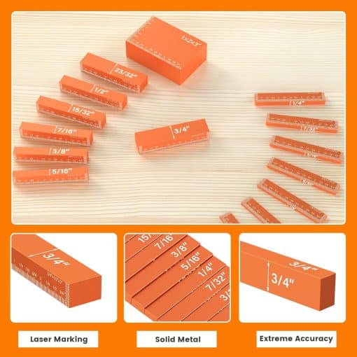 Neitra Setup Blocks Woodworking - 15 PCS Aluminum Height Gauge Blocks Set - Woodworking Measuring Tools Precision Setup Bars for Router and Table Saw
