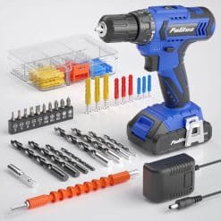 PULITUO Cordless Drill Set, 20V Electric Power Drill with Battery And Charger, Torque 30N, 21+1 Torque Setting, 2 Various Speed, with 43pcs Drill Driver Bits Kit, Screws Set, Dark Bule