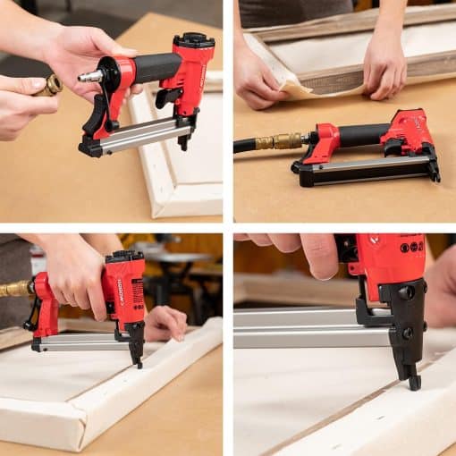 Arrow PT50 Oil-Free Pneumatic Staple Gun, Professional Heavy-Duty Stapler for Wood, Upholstery, Carpet, Wire Fencing, Fits 1/4”, 5/16”, 3/8", 1/2", 9/16” Staples , Red