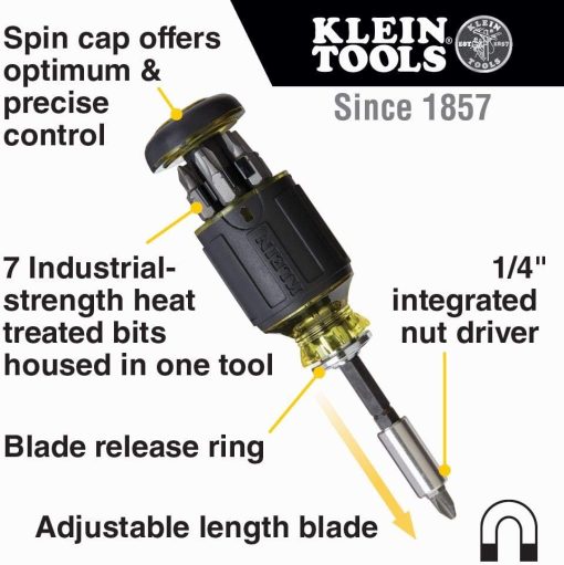 Klein Tools 80037 Screwdriver Tool Set, Multi-Bit Pocket Precision Screwdriver and Adjustable Length Stubby Screwdriver, 2-Piece