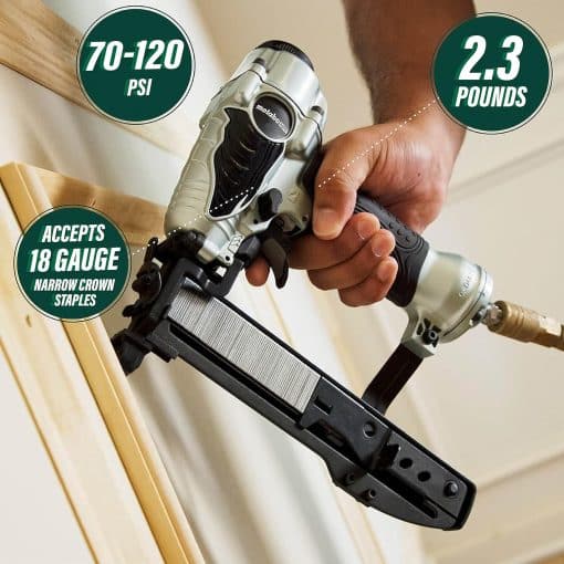 Metabo HPT Finish Stapler | Pro Preferred Brand of Pneumatic Nailers | 18 Gauge | 1/4-Inch Narrow Crown | Accepts 1/2-Inch to 1-1/2-Inch Staples | Ideal for Trim Work, Furniture & Cabinetry | N3804AB3