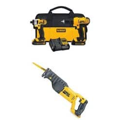 DEWALT DCK240C2 20v Lithium Drill Driver/Impact Combo Kit (1.3Ah) with Reciprocating Saw, Bare Tool Only