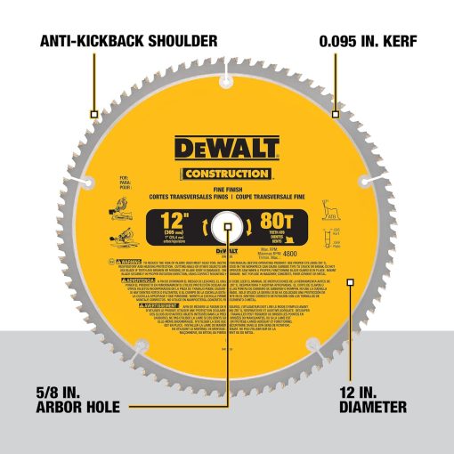 DEWALT 12-Inch Miter Saw Blade, Crosscutting, Tungsten Carbide, 80-Tooth, 2-Pack (DW3128P5)