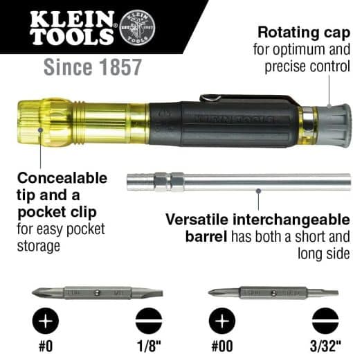 Klein Tools 80037 Screwdriver Tool Set, Multi-Bit Pocket Precision Screwdriver and Adjustable Length Stubby Screwdriver, 2-Piece